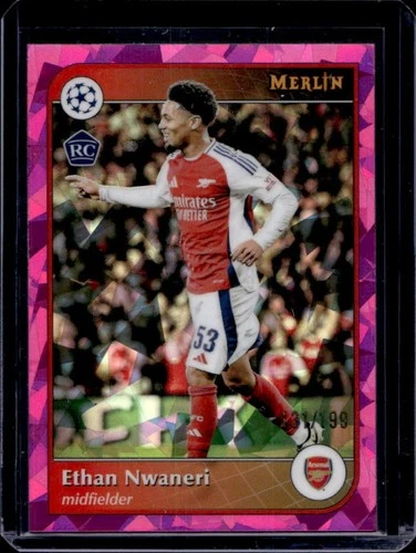 Ethan Nwaneri 2024 Topps Merlin Chrome UEFA Pink Atomic Refractor /199
