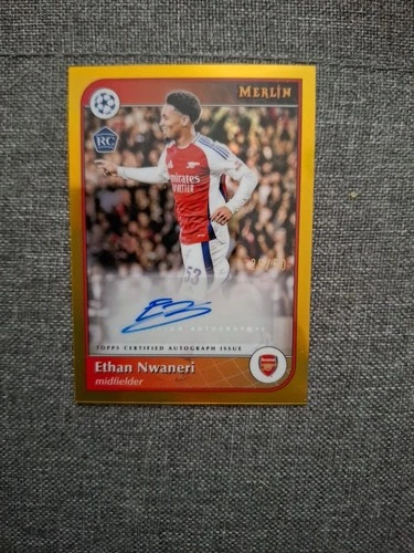 Ethan Nwaneri 2024 Topps Merlin Cromo UEFA Gold Refractor /50