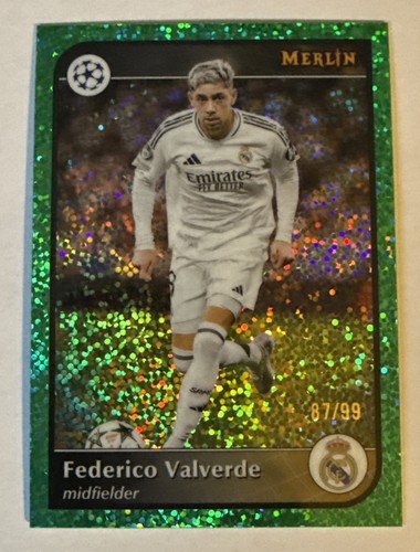 Federico Valverde 2024 Topps Merlin Chrome Green Speckle Refractor /99