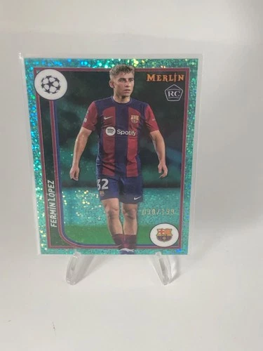 Fermin Lopez 2024 Topps Merlin UEFA Champions Collection Aqua Speckle Refractor /199
