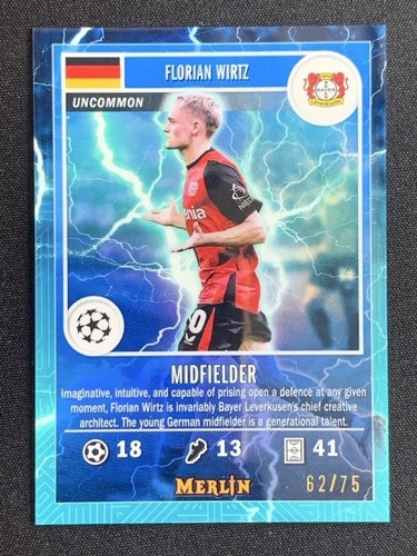 Florian Wirtz 2024 Topps Merlin Chrome Blue Lightning /75