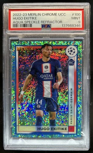 Hugo Ekitike 2022 Topps Merlin Chrome Aqua Speckle Refractor /199