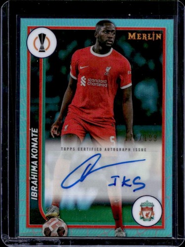 Ibrahima Konate 2023 Topps Chrome Merlin UEFA Aqua Refractor /199