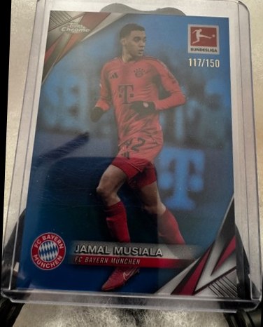 Jamal Musiala and Serge Gnabry 2024 Topps Chrome Bundesliga Blue Refractor /150