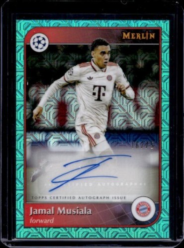 Jamal Musiala 2024 Topps Merlin Chrome Aqua Mojo Refractor /75