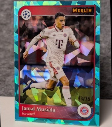 Jamal Musiala 2024 Topps Merlin Chrome UEFA Teal Mojo Refractor /75