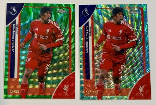 Jeremie Frimpong 2025 Topps Chrome Green and Aqua /99 and /199