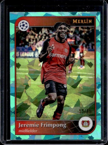 Jeremie Frimpong 2024 Topps Merlin Chrome UEFA Aqua Atomic Refractor /75