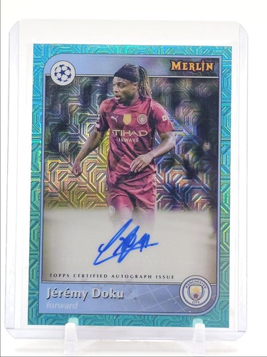 Jeremy Doku 2024 Topps Merlin Chrome Aqua Mojo /75