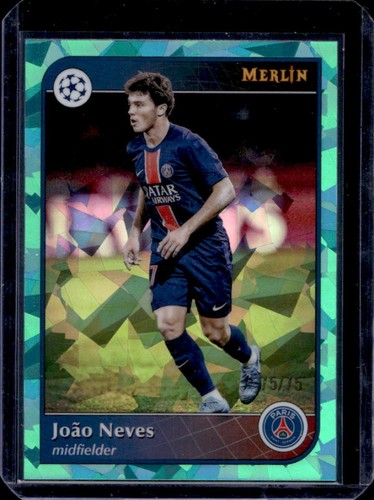 Joao Neves 2024 Topps Merlin Chrome UEFA Aqua Atomic Refractor /75