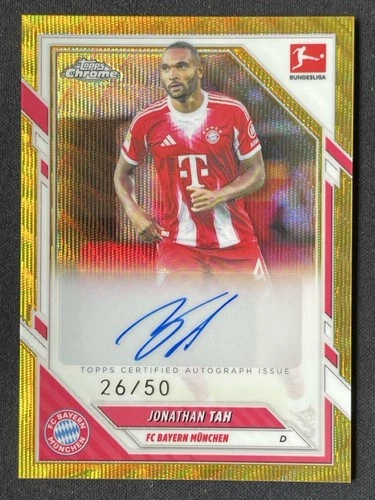 Jonathan Tah 2026 Topps Cromo Bundesliga Gold Wave Refractor /50