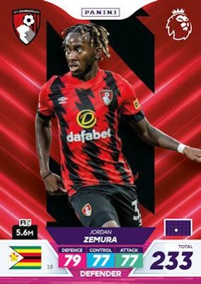Jordan Zemura 2023 Panini Adrenalyn XL Premier League Plus
