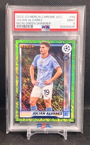 Julian Alvarez 2023 Topps Chrome Merlin UEFA Neon Green Shimmer /350