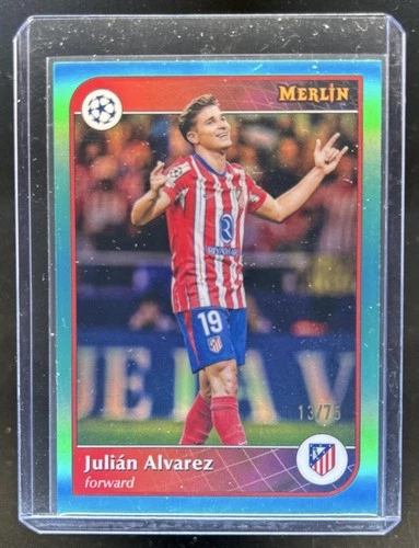 Julian Alvarez 2024 Topps Merlin Chrome Aqua Refractor /75