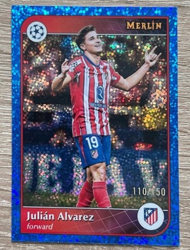 Julian Alvarez 2024 Topps Merlin Chrome Blue Speckle /150