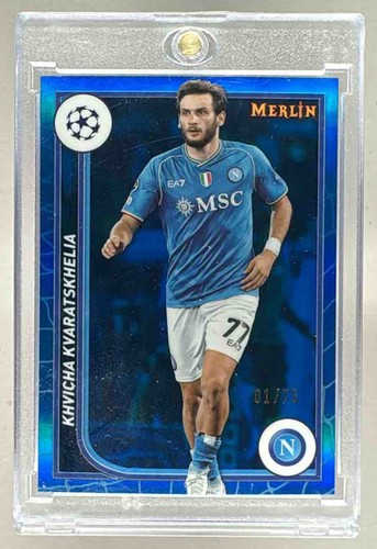 Khvicha Kvaratskhelia 2023 Topps Chrome Merlin Blue Refractor /75
