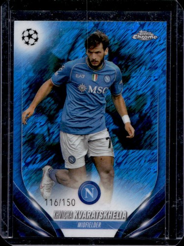 Khvicha Kvaratskhelia 2023 Topps Chrome UEFA Blue Shimmer Refractor /150