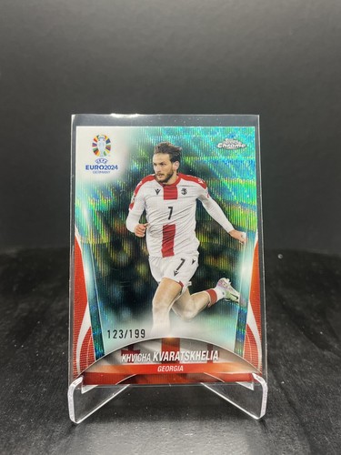 Khvicha Kvaratskhelia 2024 Topps Chrome UEFA Euro Aqua Wave /199