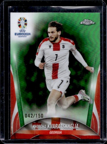 Khvicha Kvaratskhelia 2023 Topps Chrome UEFA Euro Neon Green Refractor /150