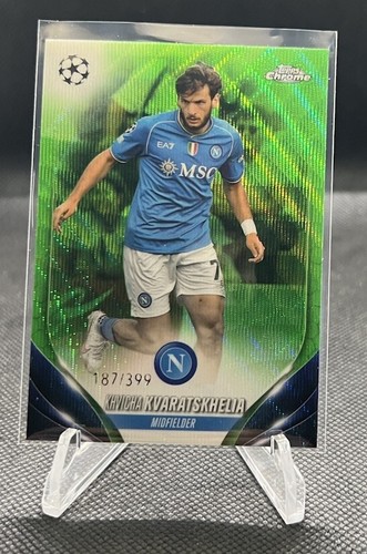 Khvicha Kvaratskhelia 2024 Topps Chrome UEFA Neon Green Wave /399