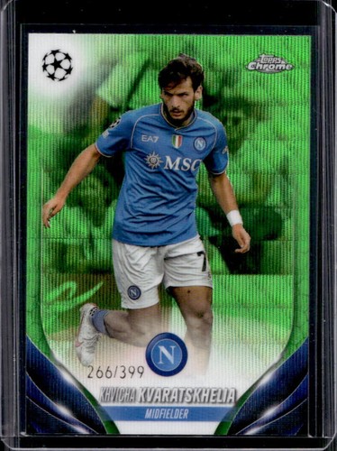 Khvicha Kvaratskhelia 2023 Topps Chrome UEFA Neon Green Wave Refractor /399