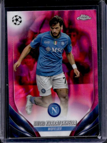 Khvicha Kvaratskhelia 2023 Topps Cromo UEFA Rosa Lava Refractor #199