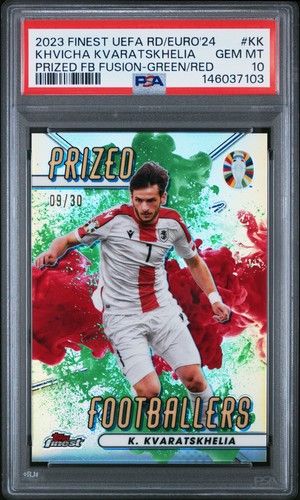 Khvicha Kvaratskhelia 2023 Topps Finest Prized Green Red