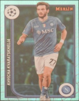 Khvicha Kvaratskhelia 2023 Panini Merlin Chrome Aqua Prism Refractor #123