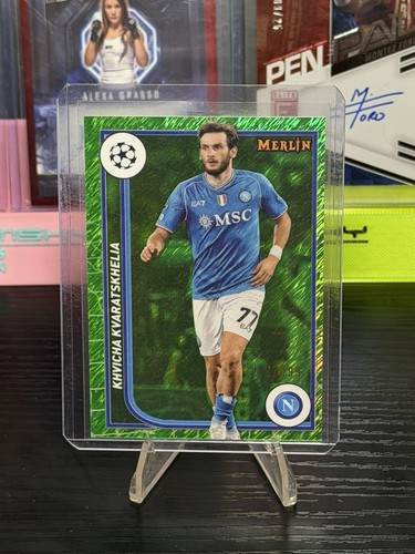 Khvicha Kvaratskhelia 2023 Topps Merlin UEFA Neon Green Shimmer /399
