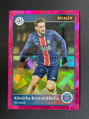 Khvicha Kvaratskhelia 2024 Topps Merlin UEFA Pink Ice Refractor 005/125