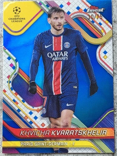 Khvicha Kvaratskhelia 2024 Topps Finest UCC Blue Refractor /75