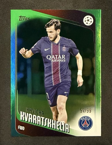 Khvicha Kvaratskhelia 2025 Topps UEFA Club Holofoil Verde /99