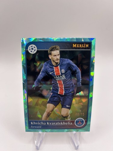 Kvicha Kvaratskhelia 2025 Topps Merlin Chrome Aqua Atomic /75