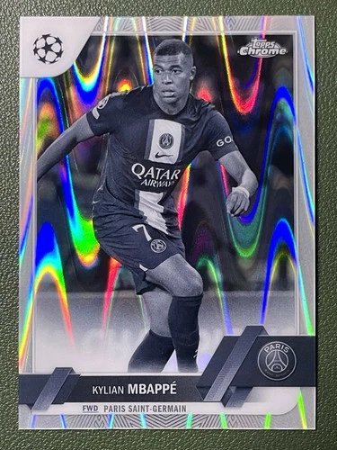 Kylian Mbappé 2022 Topps Chrome Ray Wave Black and White /100