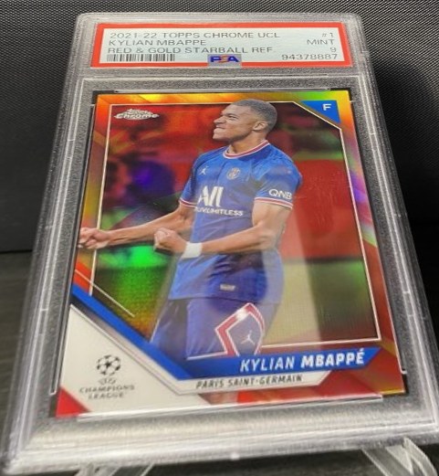 Kylian Mbappe 2021 Topps Chrome UCL Red & Gold Starball