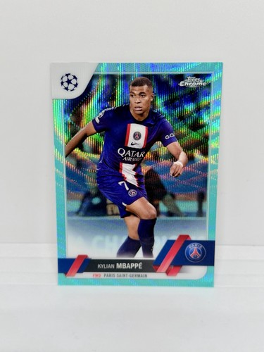 Kylian Mbappé 2022 Topps Cromo UEFA Aqua Wave Refractor /199