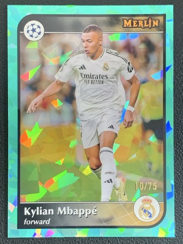 Kylian Mbappé 2024 Topps Merlin Chrome Aqua Atomic Refractor /75