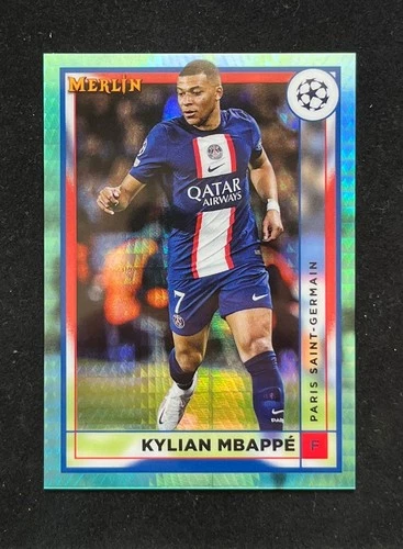 Kylian Mbappé 2023 Panini Merlin Chrome Aqua Wave Prizm Refractor #105