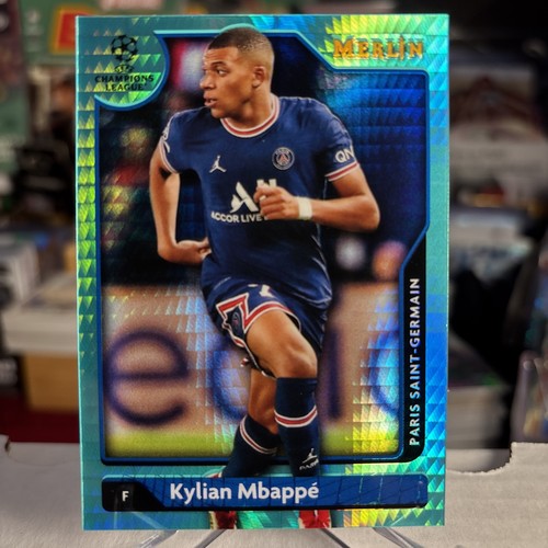Kylian Mbappe 2021 Topps Chrome Merlin Aqua Prism