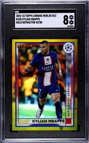 Kylian Mbappe 2022 Topps Chrome Merlin Gold Refractor /50