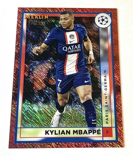 Kylian Mbappe 2023 Topps Chrome Merlin Orange Shimmer Refractor /299