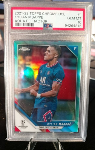 Kylian Mbappe 2021 Topps Chrome UCL Aqua Refractor