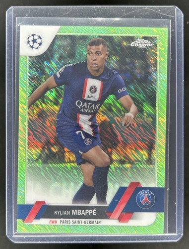 Kylian Mbappe 2022 Topps Chrome UEFA Neon Green Shimmer Refractor /399