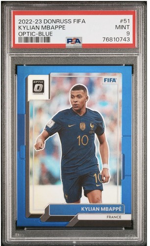 Kylian Mbappe 2022 Panini Donruss FIFA Ottica Blu Prizm /99