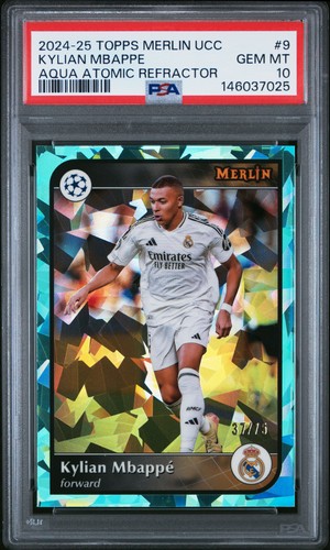 Kylian Mbappe 2024 Topps Merlin Chrome Aqua Atomic /75