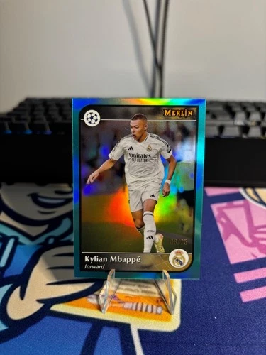 Kylian Mbappe 2024 Topps Merlin Chrome Aqua Refractor 08/75