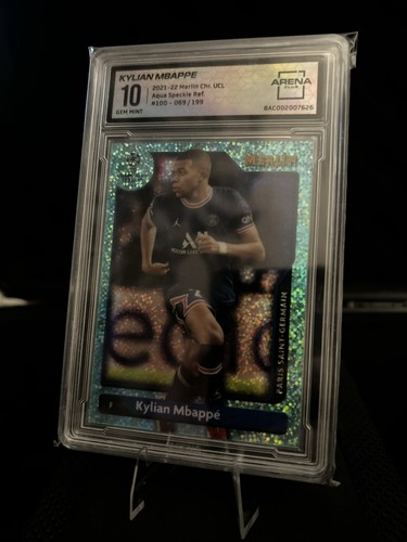 Kylian Mbappe 2021 Panini Merlin Chrome Aqua Speckle /199