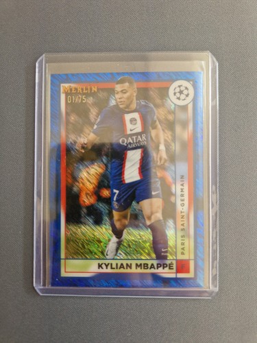 Kylian Mbappe 2023 Topps Merlin Chrome Blue Shimmer /75