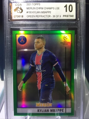 Kylian Mbappe 2021 Topps Merlin Chrome Green Refractor /99