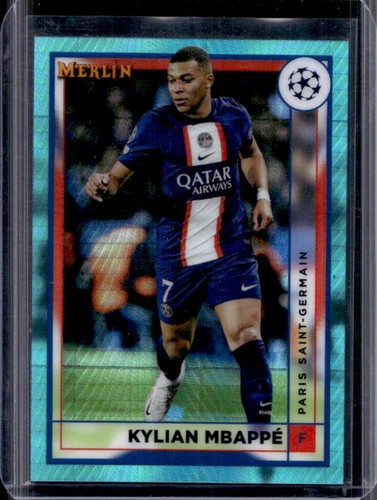 Kylian Mbappe 2022 Topps Merlin Chrome UEFA Aqua Prism Refractor #105